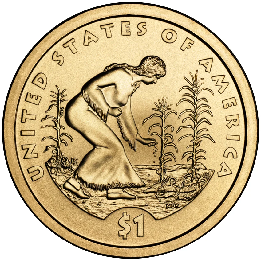 2009 Native American dollar reverse featuring Three Sisters agriculture