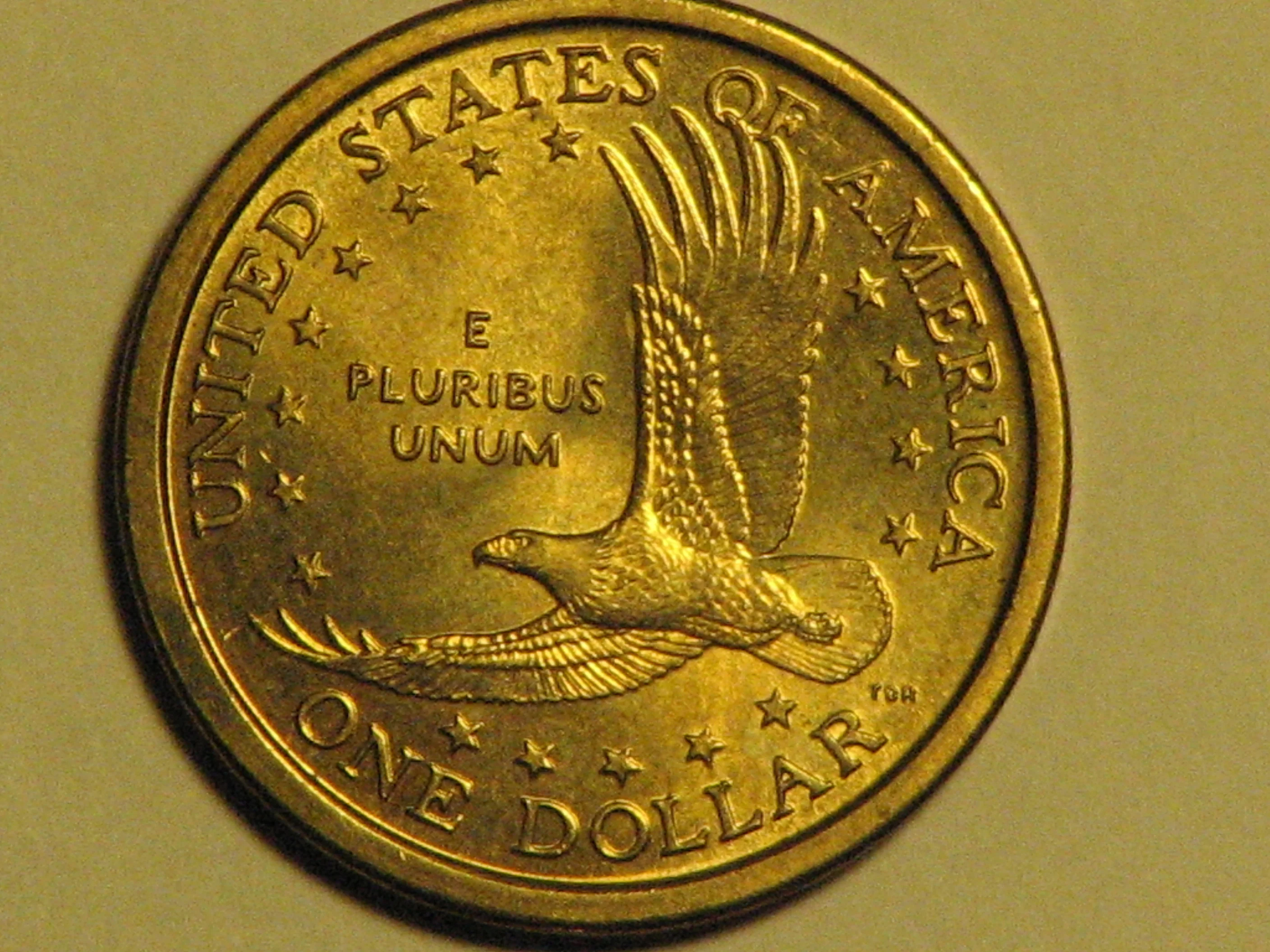 Sacagawea dollar reverse showing the soaring eagle design