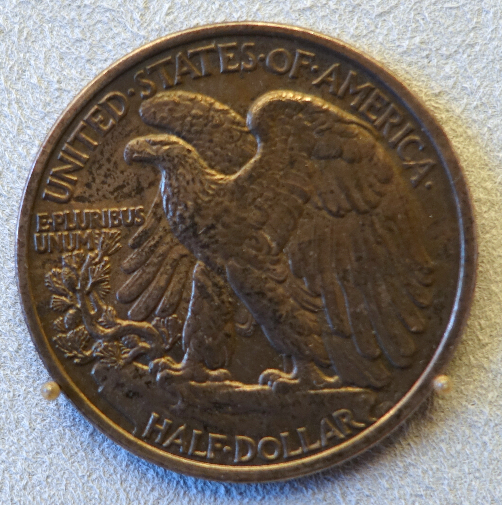 Obverse of a 1921 Walking Liberty half dollar from the Bode Museum — the 1921 issues are the rarest dates in the series, with the 1921-D being the lowest-mintage coin at just 208,000 pieces