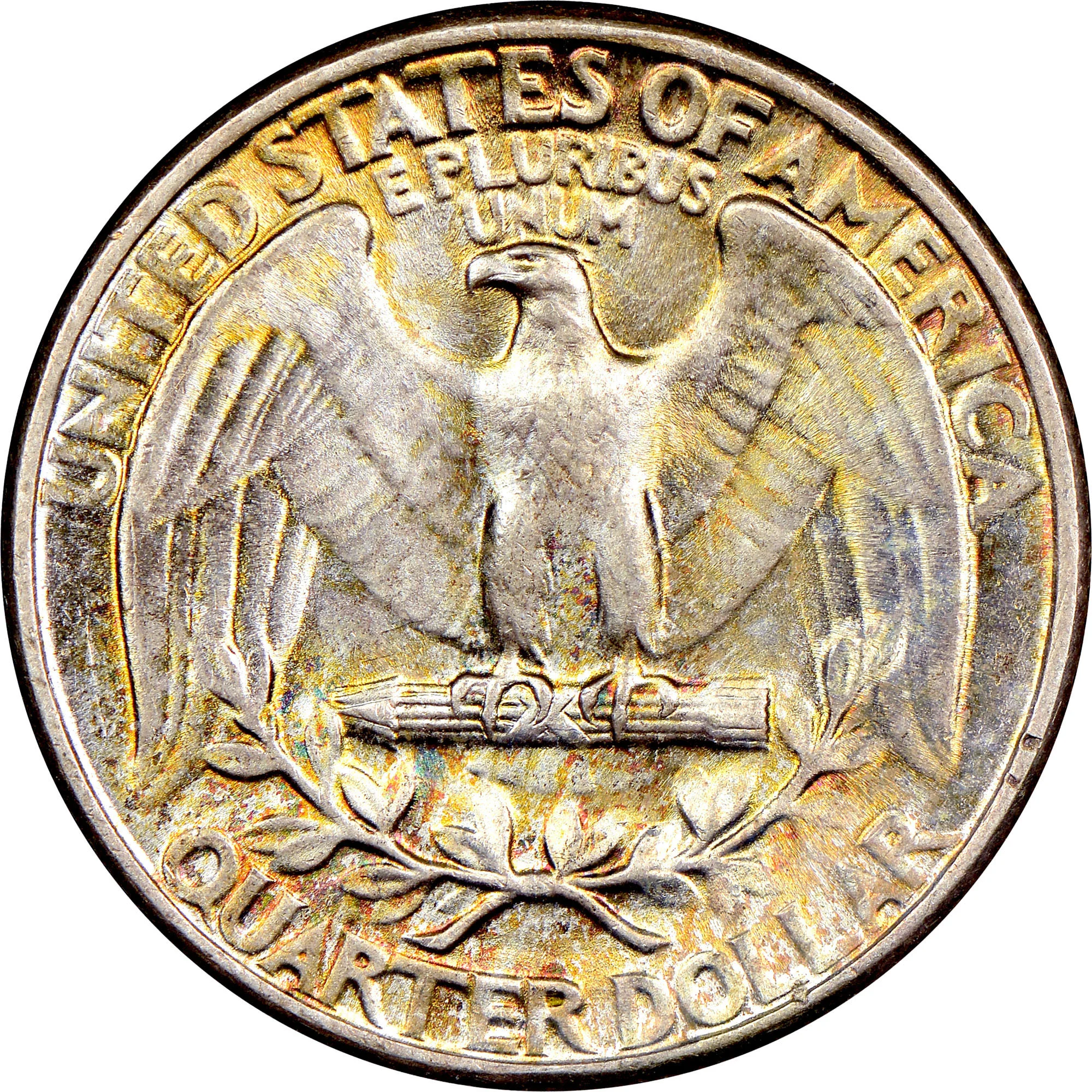 1932 Washington Quarter reverse showing the heraldic eagle perched on arrows with olive branches — the classic reverse used from 1932 through 1998